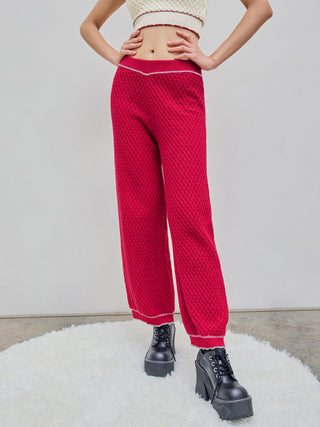 Mid Waist Wide Leg Knitted Trousers