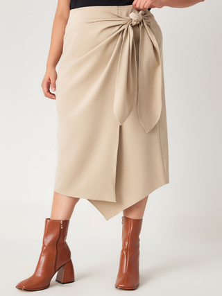 Middle Waist Asymmetrical Knotted Maxi Skirt Curve & Plus