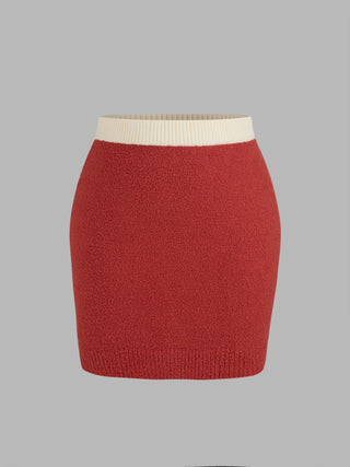 Middle Waist Contrasting Binding Mini Skirt Curve & Plus