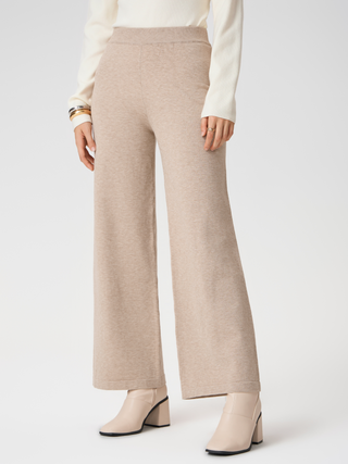 Middle Waist Elastic Waist Knitted Wide Leg Trousers