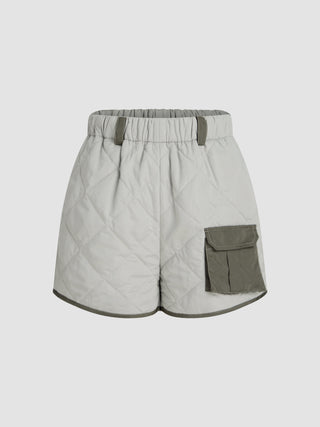 Middle Waist Solid Quilted Pocket Shorts