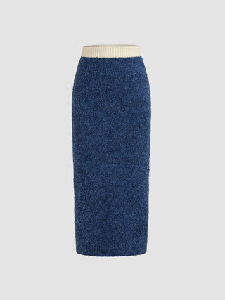 Middle Waist Solid Split Knitted Midi Skirt