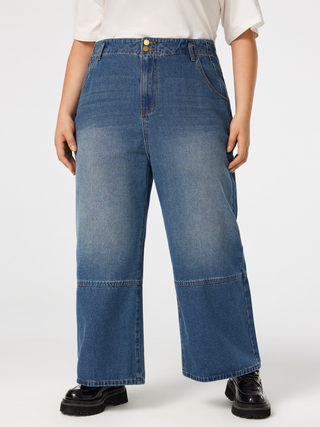 Middle Waist Solid Wide Leg Jeans Curve & Plus