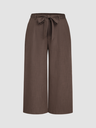 Middle Waist Solid Wide Leg Trousers Curve & Plus