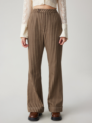 Middle Waist Stripe Zipper Flared Trousers