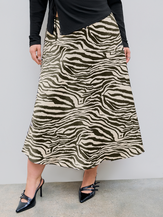 Middle Waist Zebra Stripe Zipper Maxi Skirt Curve & Plus