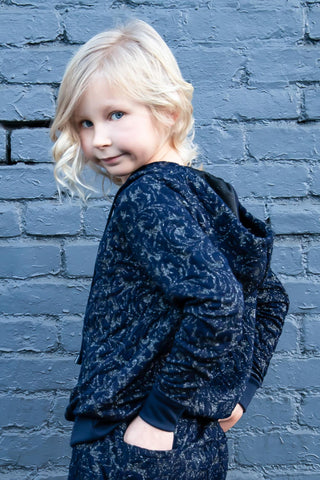 Mini Noah Hoodie - Navy Knit - Girls