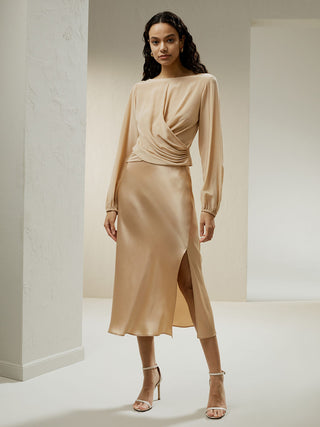 Minimalist Aesthetic Silk Poppy Skirt (Light Camel / 10)