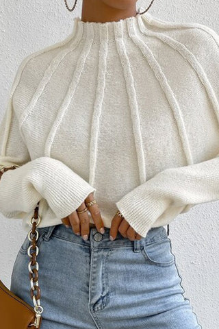 Mock Neck Textured Batwing Sleeve Sweater (M / WHITE)