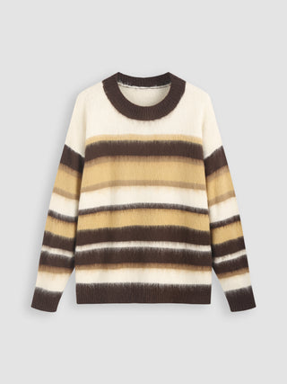 Mohair-blend Round Neck Stripe Knitted Long Sleeve Top