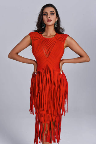 Monique Fringe  Midi Bandage Dress (S / Red)