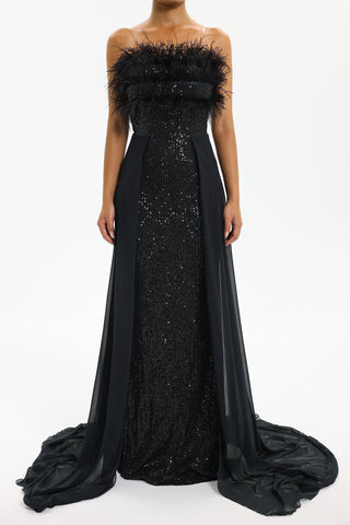 Mota Feather Sequin Maxi Dress (S / Black)