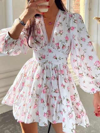 Multi Floral Lace Trim Short Dress