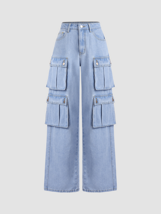 Multi-pocket Wide Leg Cargo Jeans