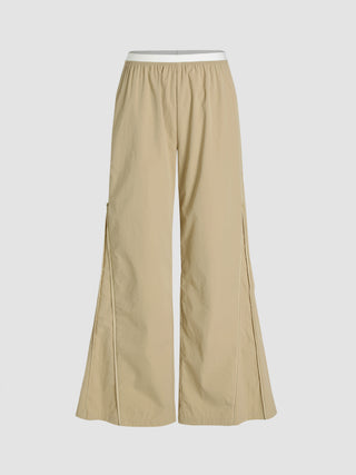 Multi-way Contrasting Trim Zipper Parachute Pants