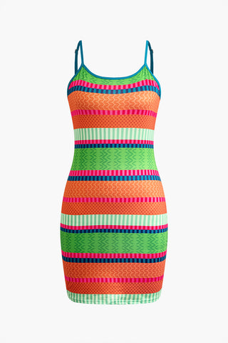 Multicolor Pattern Stripe Bodycon Slip Mini Dress (XL / MULTICOLOR)