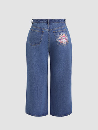 Mushroom Mid Waist Wide Leg Jeans Curve & Plus