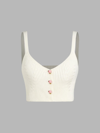 Mushroom Sweetheart Knit Crop Top (M / White)