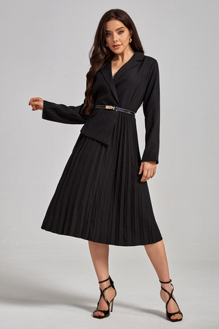 Natalie Pleated Blazer Midi Dress (S / Black)