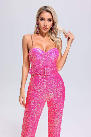 Natalie Sequin Jumpsuit (S / Pink)