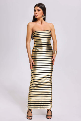 Nicola Metallic Stripe Maxi Dress (S / Gold)