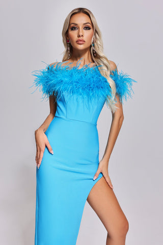 Nikerria Slit Feather Bandage Maxi Dress