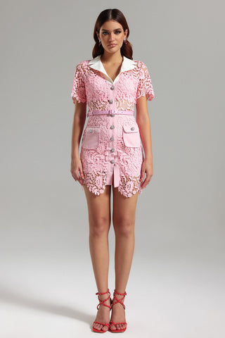 Noma Lace Mini Dress (M / Pink)