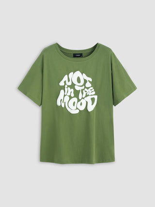 a green t - shirt with a white logo on the front