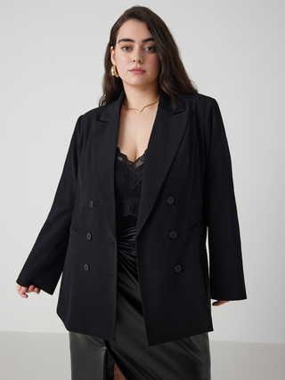 Notched Collar Solid Blazer Curve & Plus