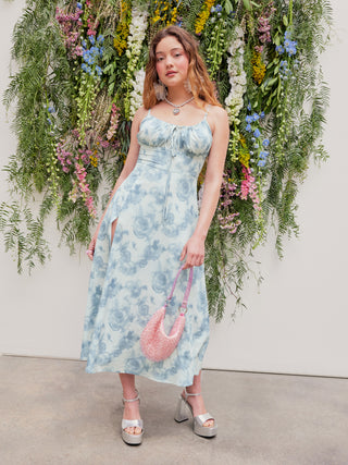 Nyar's Floral Knotted Split Midi Dress (M / Blue)