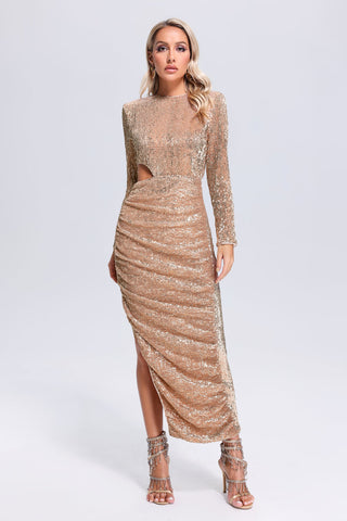 Oberta Cutout Sequin Maxi Dress (S / Nude)