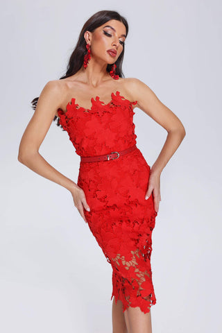 Off Lace Tube Midi Dress (S / Red)