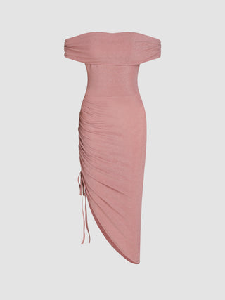 Off-shoulder Drawstring Midi Dress