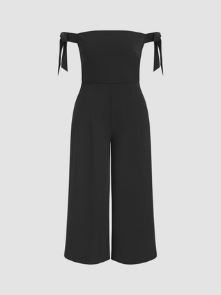 Off-shoulder Solid Bowknot Jumpsuit Curve & Plus