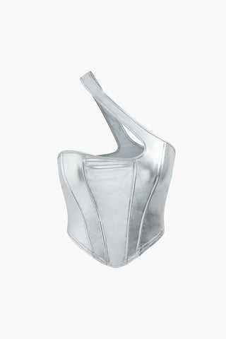 One Shoulder Corset Top (M / SILVER)