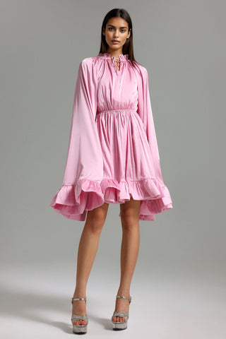 Orana Ruffled Sleeves Mini Dress (S / Pink)