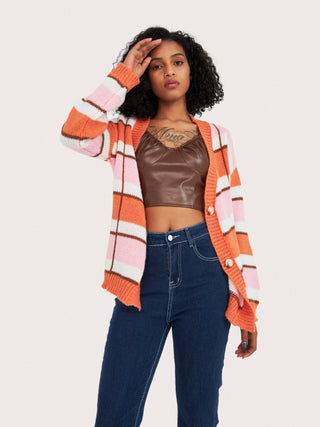 Orange Striped Cardigan