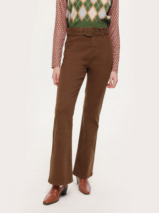 Ox Brown Flare Leg Trousers (S / Brown)