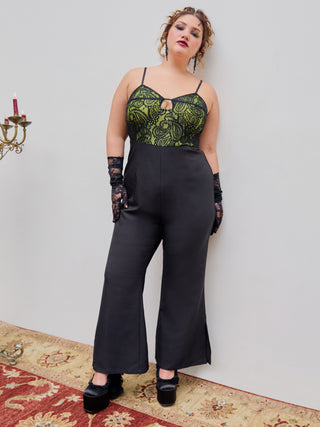 Paisley Lace Cut Out Split Flared Jumpsuit Curve & Plus