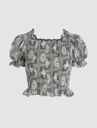 Paisley Pattern Shirred Top