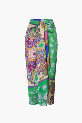 Paisley Print Ruched Midi Skirt (XL / MULTICOLOR)