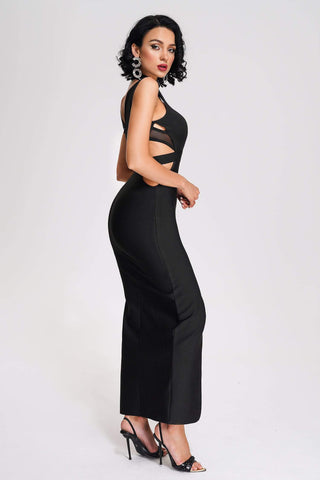 Panra Mesh Cutout Midi Bandage Dress