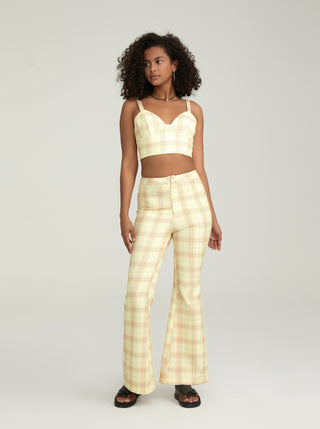 Pastel Yellow Plaid Flares