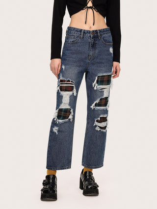 Patched Up Distressed Denim Jeans