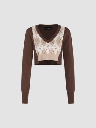 Patchy Argyle Knit Crop Top