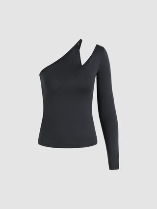 Patchy Asymmetrical Neckline Top