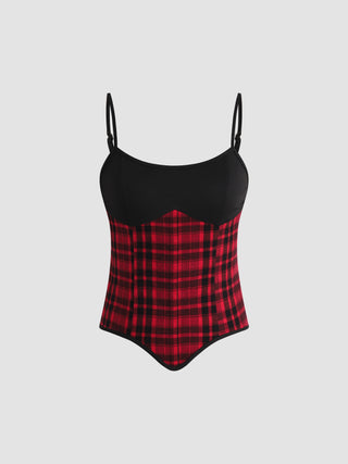 Patchy Check Crop Cami Blouse