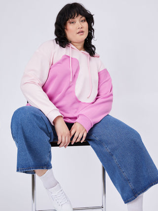 Patchy Drawstring Hoodie Curve & Plus (3XL / Pink)