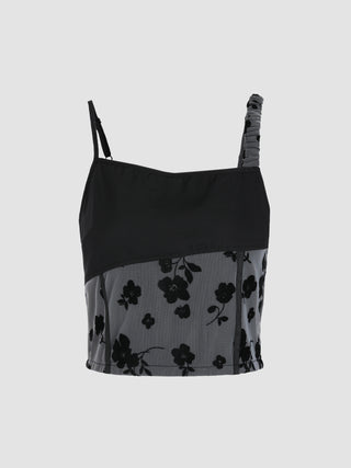 Patchy Mesh Flower Pattern Cami Top