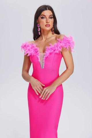 Patent Feather Midi Bandage Dress